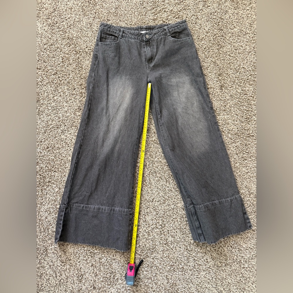 Wide Leg Black Chunk Hem Jeans